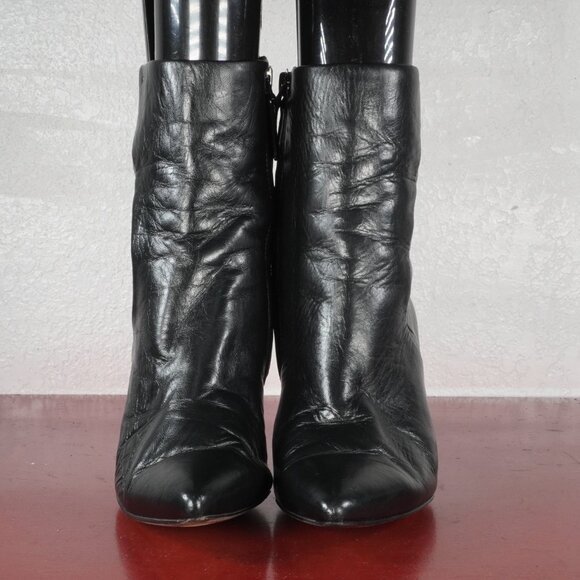 Women's Franco Sarto Black Leather Ankle High Wedge Fashion Boots Booties 6 - Picture 2 of 7